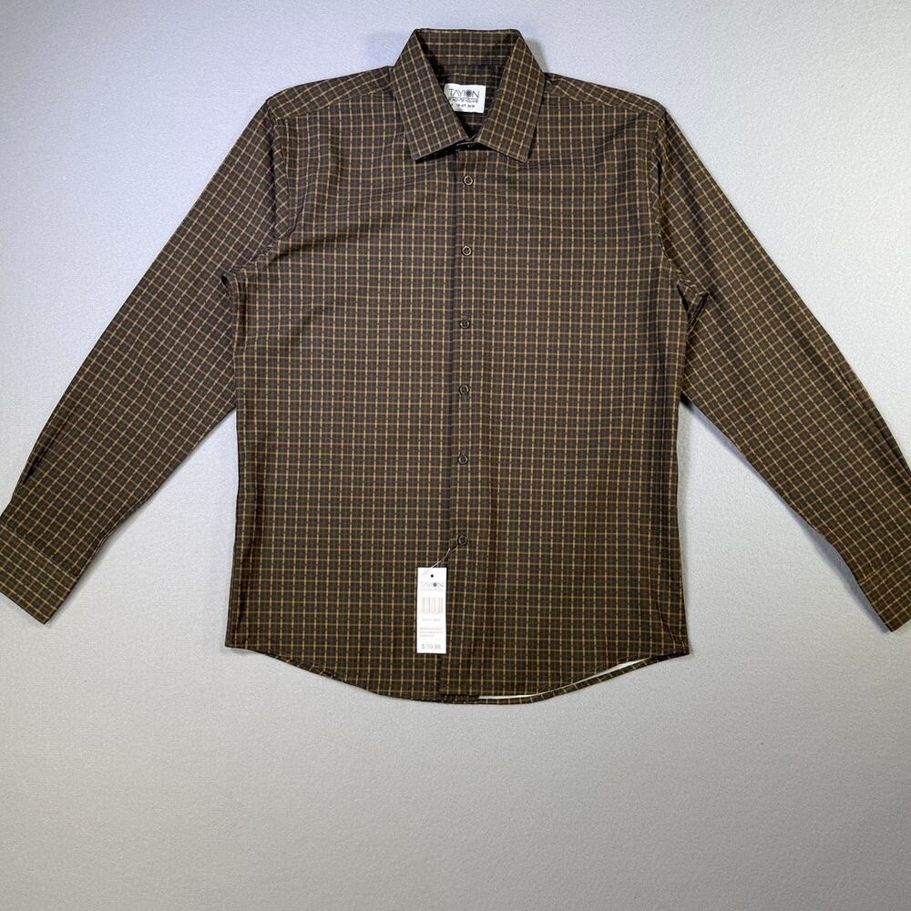 Tayion Collection Men's Slim-Fit Dress Shirt brwon/gold 15-15.5 32-33 $60